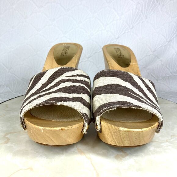 Michael Kors Platform Clogs Women Sz 9 Brown Animal Print 70’s Style Sandals - Picture 3 of 13
